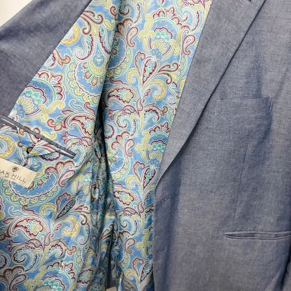 Oak Hill Blazer Mens 3XL 54R 56R Blue Speckled Cotton Sport Coat DXL